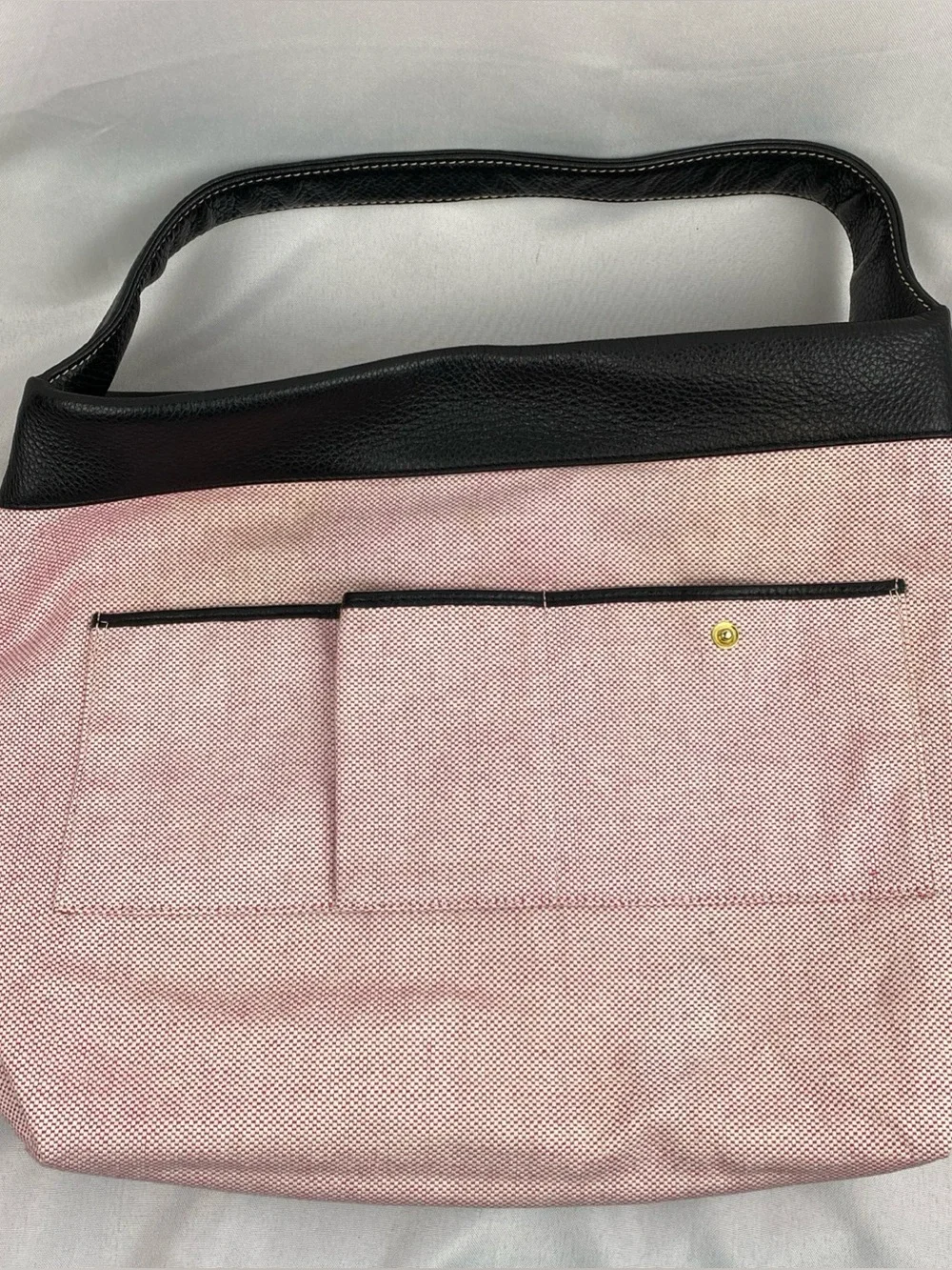 Y2K Dooney & Bourke Logo Lock Black Leather Pink Gingham Large Gold Duck Clasp